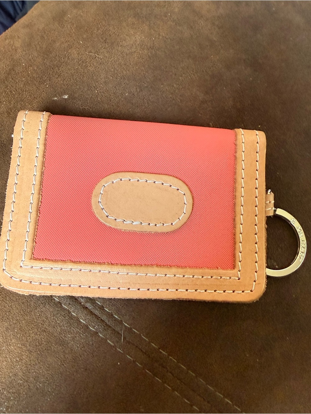 Coral and Tan Women's Card Wallet with Keyring